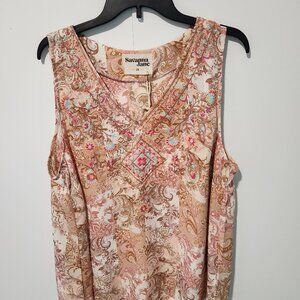Savanna Jane NEW Sleeveless Pink Brown V-Neck Top Blouse with Floral Design 2X